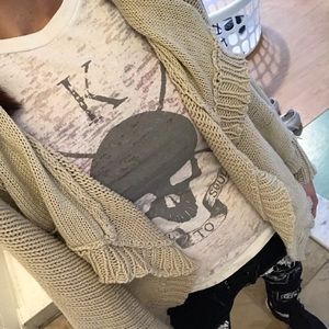 XS (runs big) ruffle tan knit cardigan